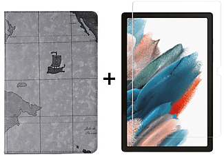 LOBWERK 2in1 Set (Schutzhülle + Schutzglas) Case Bookcover für Samsung Galaxy Tab A8 SM-X200 X205 10.5 Zoll Kunststoff, Grau