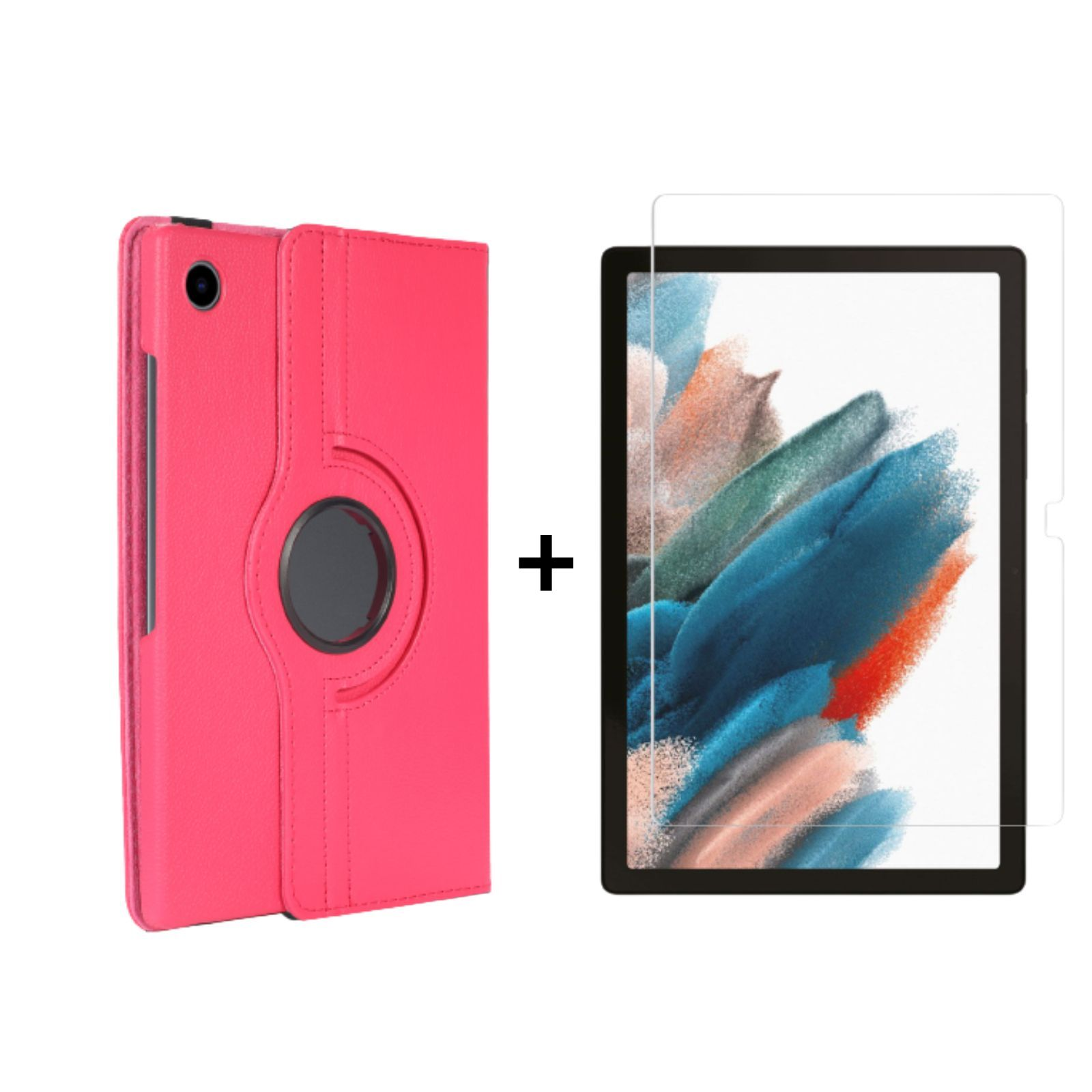 LOBWERK 2in1 Set (Schutzhülle Bookcover Samsung Galaxy Pink Kunstleder, Case Zoll für + Tab X205 10.5 A8 SM-X200 Schutzglas)