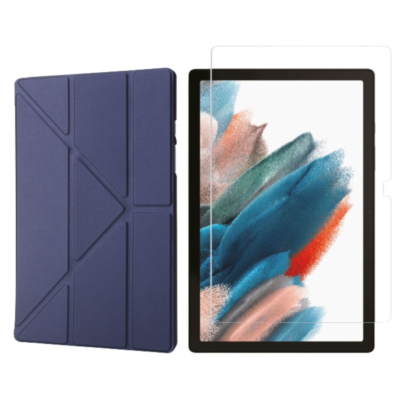 LOBWERK 2in1 Set (Schutzhülle Tab Kunststoff, Case Samsung Galaxy + Blau X205 10.5 für Schutzglas) A8 SM-X200 Bookcover Zoll