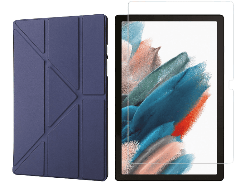 LOBWERK 2in1 Set (Schutzhülle + Schutzglas) Case Bookcover für Samsung Galaxy Tab A8 SM-X200 X205 10.5 Zoll Kunststoff, Blau | Tablet Bookcover