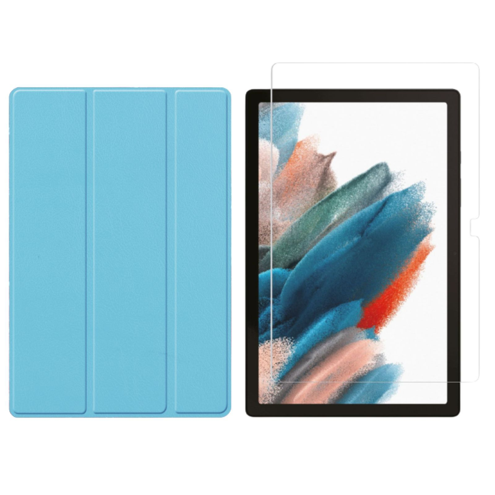Schutzglas) Kunstleder, 2in1 Zoll X205 10.5 LOBWERK + A8 SM-X200 Case (Schutzhülle Bookcover für Hellblau Set Tab Samsung Galaxy