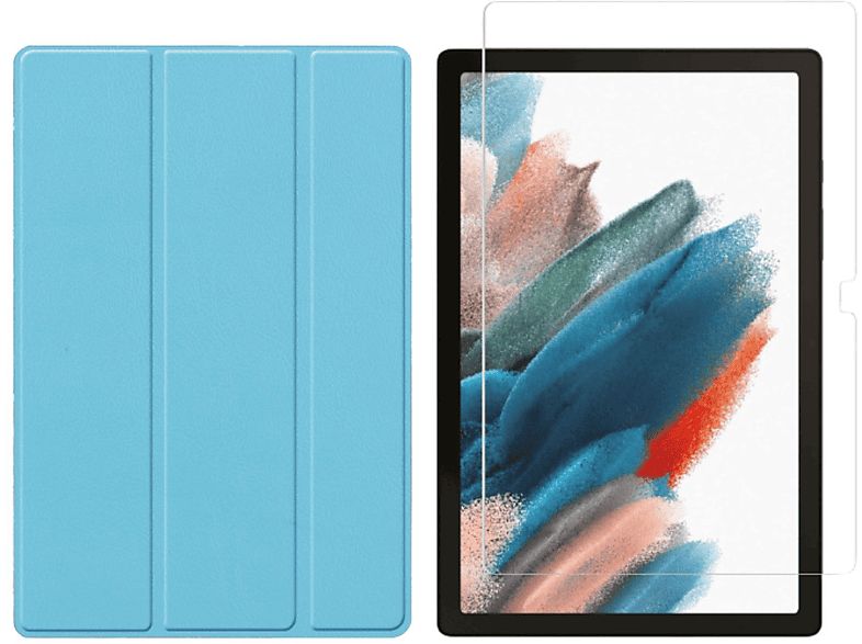LOBWERK 2in1 Set (Schutzhülle X205 10.5 Hellblau + Schutzglas) Case Kunstleder, A8 SM-X200 für Samsung Galaxy Tab Zoll Bookcover