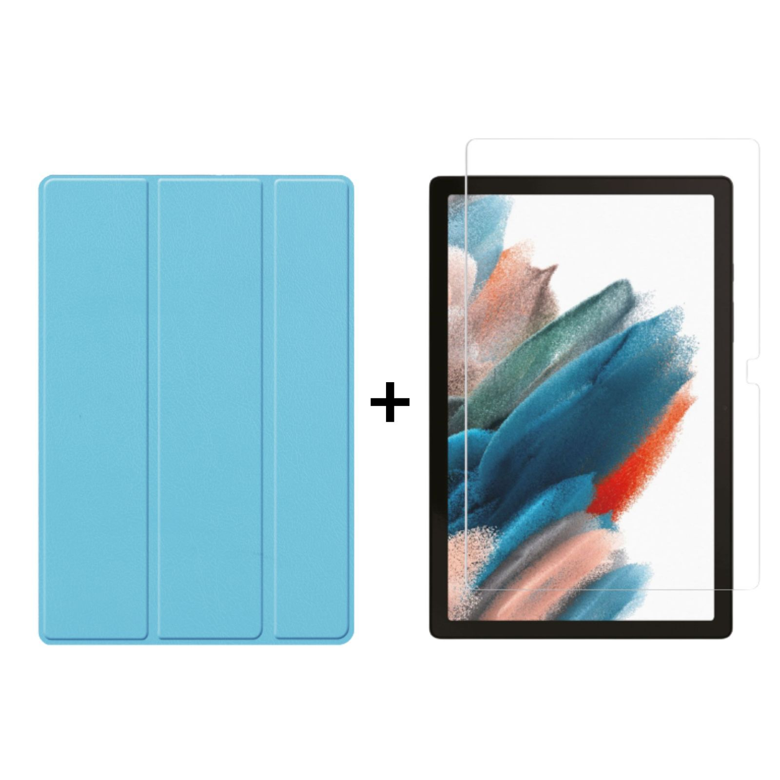 LOBWERK 2in1 Set (Schutzhülle X205 10.5 Hellblau + Schutzglas) Case Kunstleder, A8 SM-X200 für Samsung Galaxy Tab Zoll Bookcover