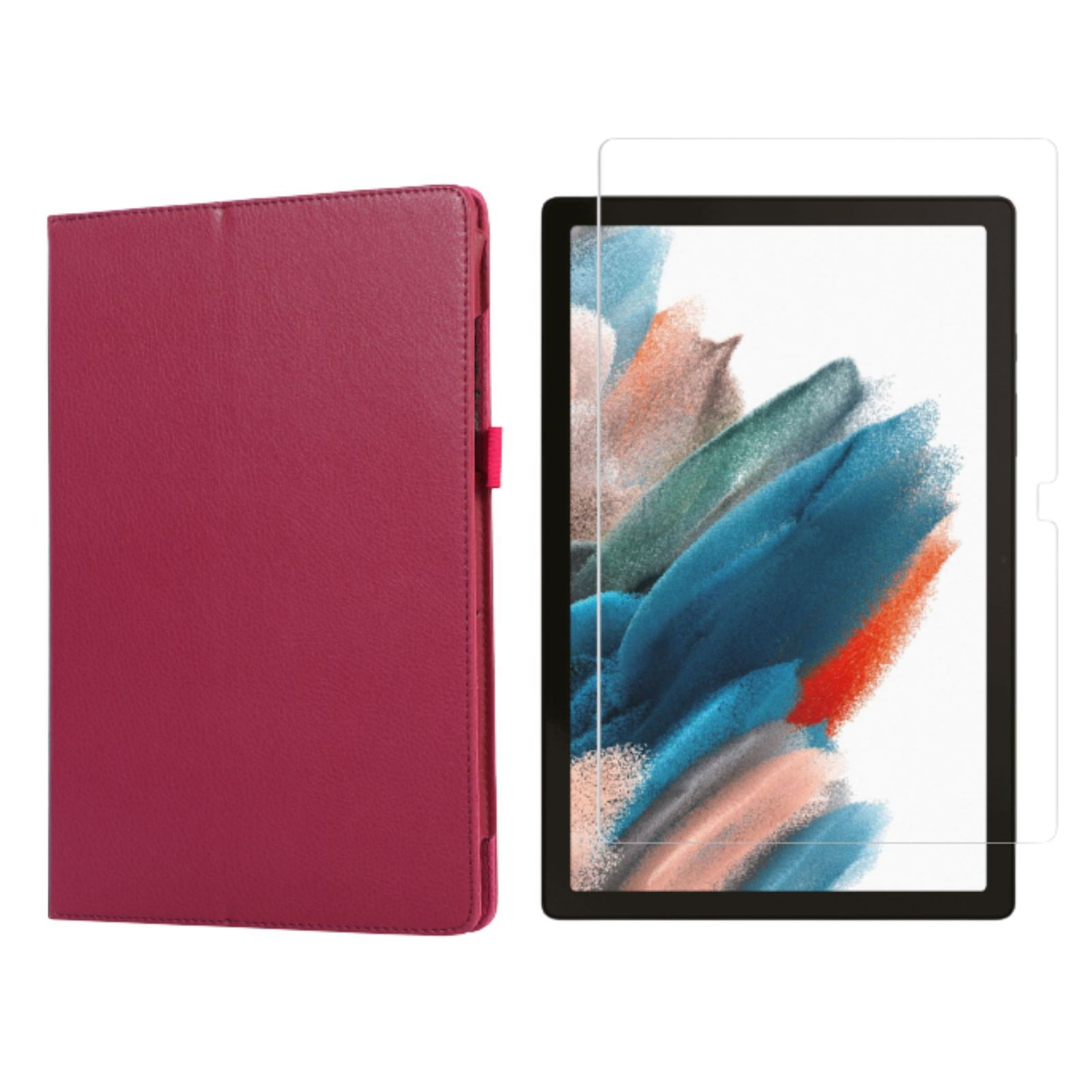 Bookcover Kunstleder, Case Zoll + für 2in1 (Schutzhülle Set Tab Pink Schutzglas) LOBWERK X205 10.5 Samsung Galaxy A8 SM-X200