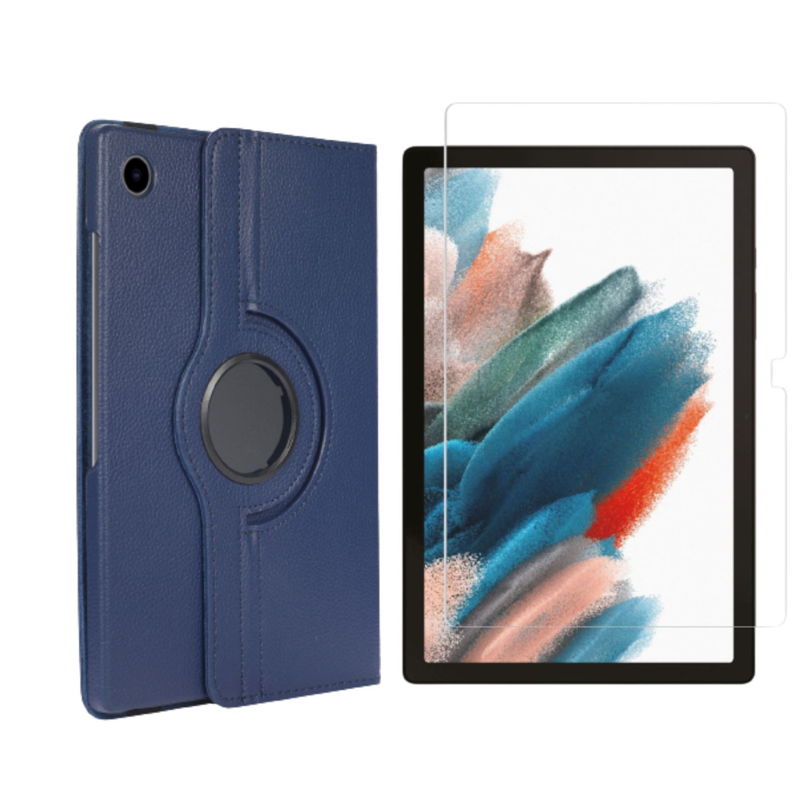 für Zoll Kunstleder, LOBWERK 2in1 Tab Schutzglas) Bookcover Case Set A8 SM-X200 (Schutzhülle X205 10.5 + Samsung Galaxy Blau