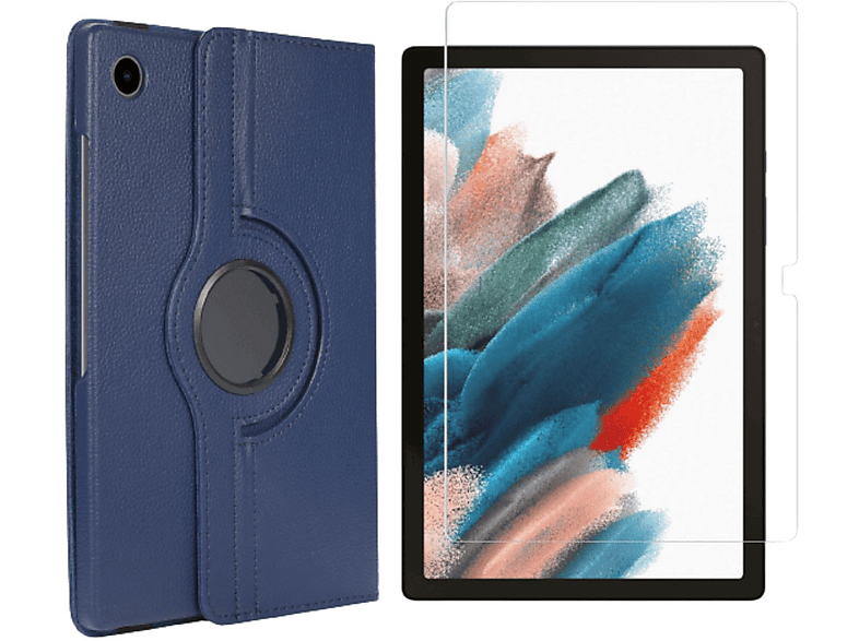 LOBWERK 2in1 Schutzglas) (Schutzhülle Bookcover X205 10.5 Samsung Galaxy A8 SM-X200 Zoll + Tab Case Set Blau für Kunstleder