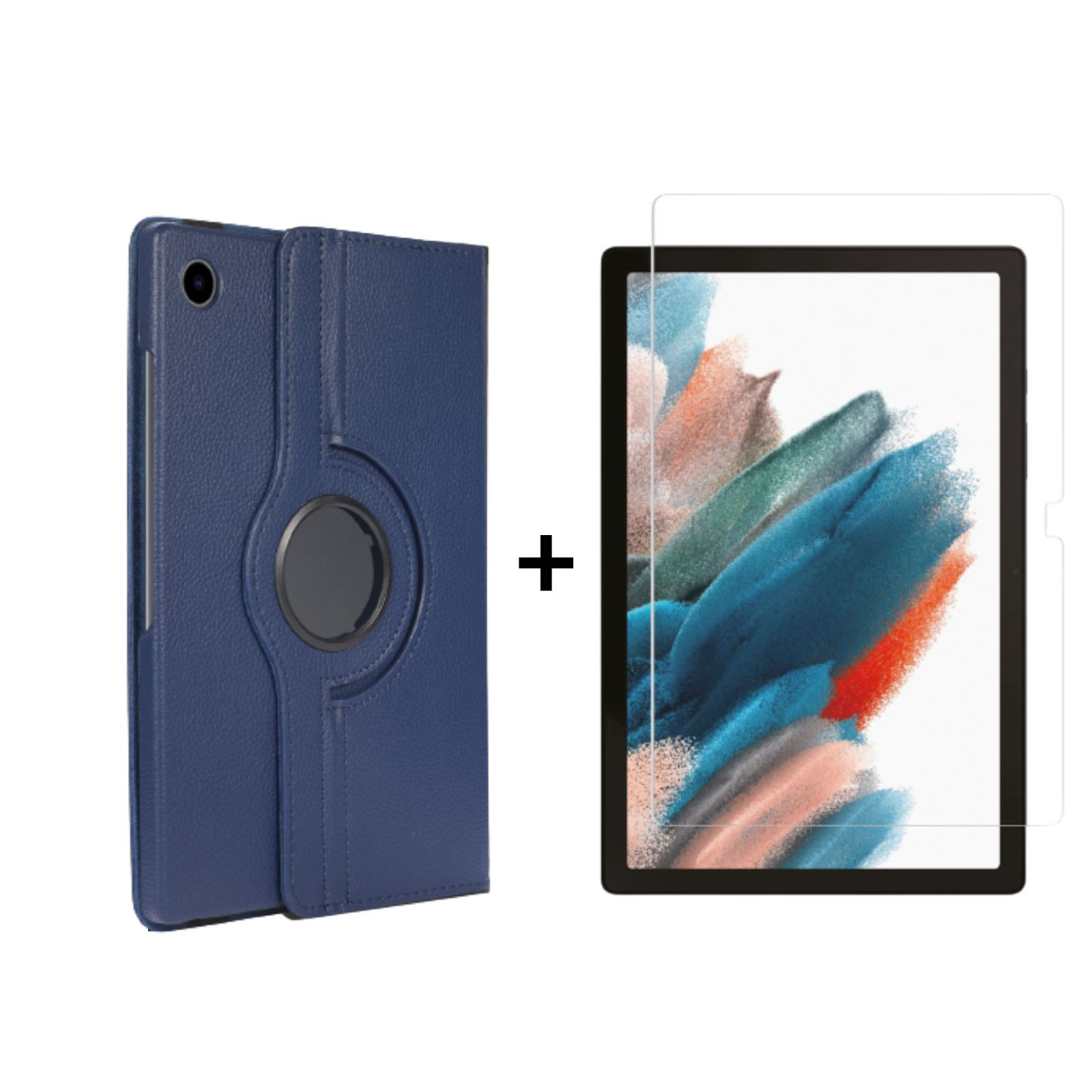 LOBWERK 2in1 Schutzglas) (Schutzhülle Bookcover X205 10.5 Samsung Galaxy A8 SM-X200 Zoll + Tab Case Set Blau für Kunstleder