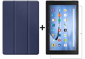 LOBWERK 2in1 Set (Schutzhülle + Schutzglas) Case Bookcover für Amazon Fire 10 / 10 Plus 11. Generation 2021 10.1 Zoll Kunstleder, Blau