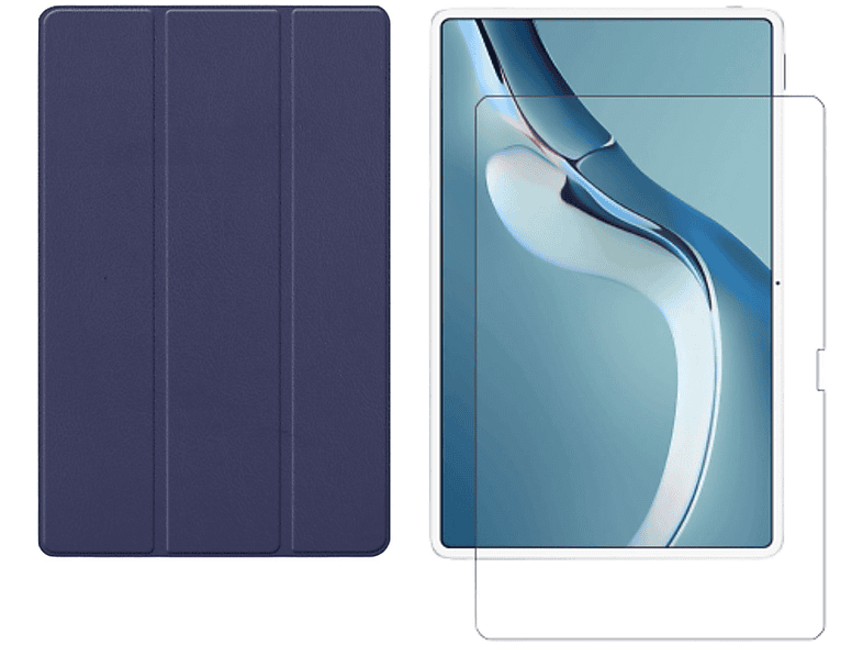 LOBWERK 2in1 Set (Schutzhülle + Schutzglas) Case Bookcover für Huawei MatePad Pro 2021 12.6 Zoll Kunstleder, Blau