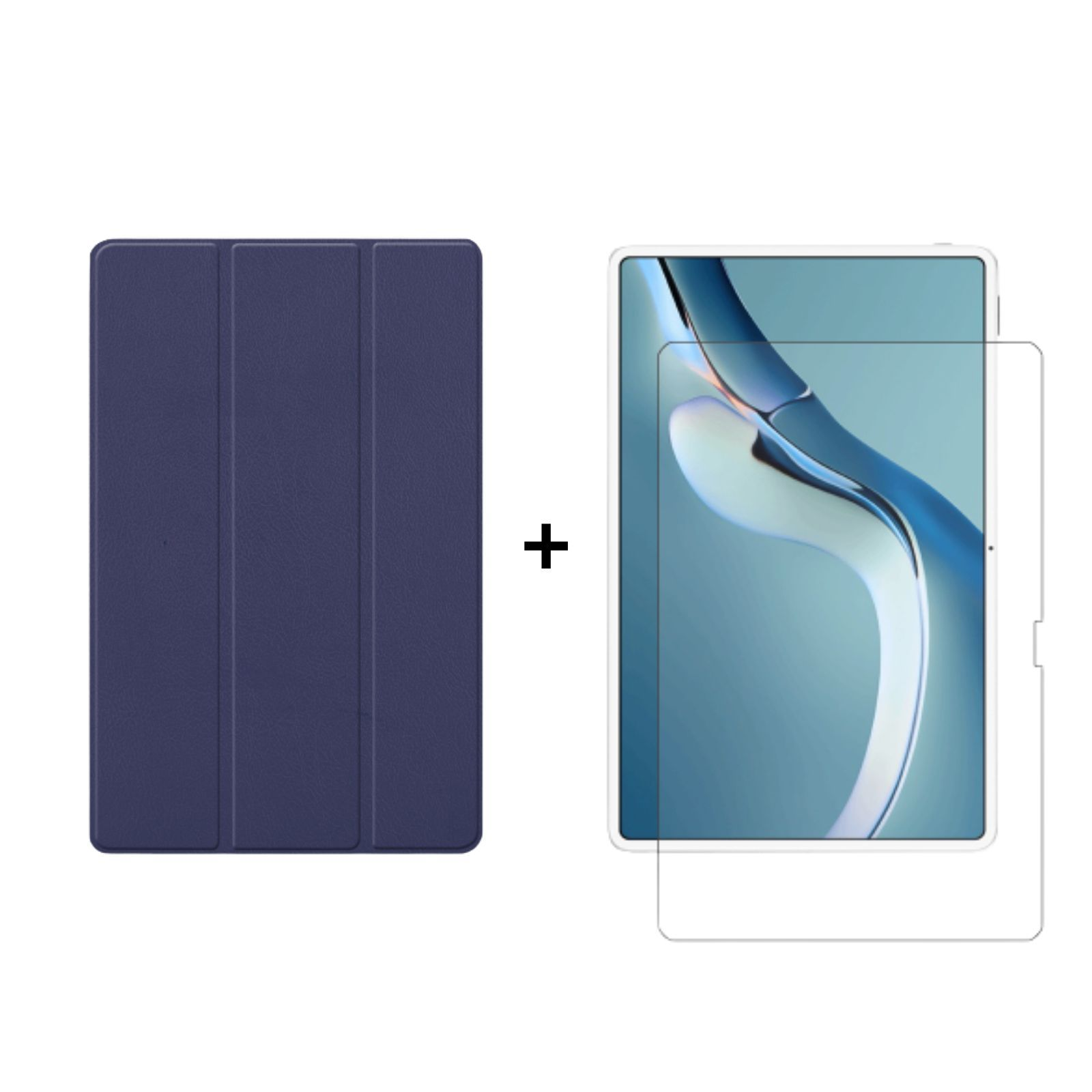 Blau Bookcover Kunstleder, + 12.6 Huawei MatePad 2in1 für LOBWERK Case Set Zoll Pro 2021 Schutzglas) (Schutzhülle
