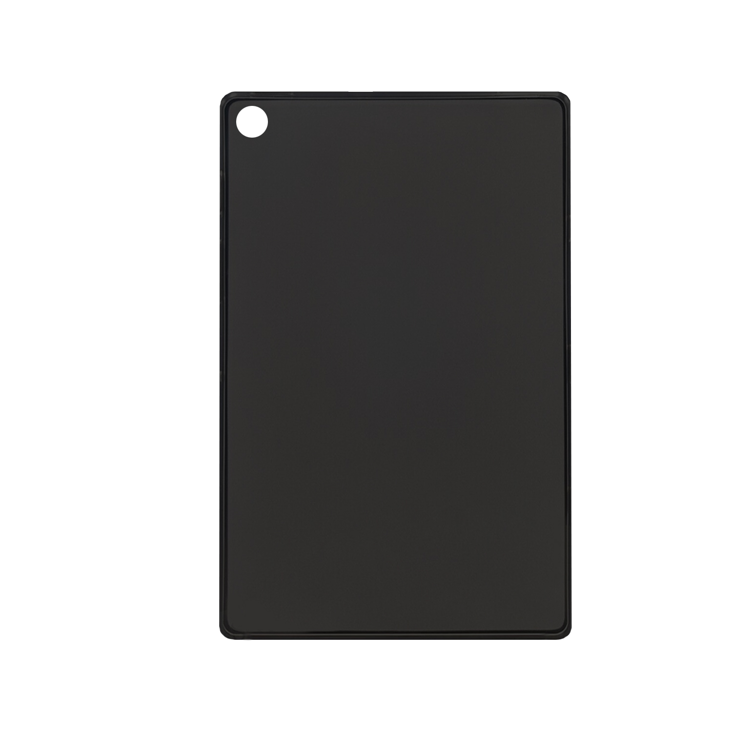 Eine schwarze Tablethülle mit Loch für die Kamera.
