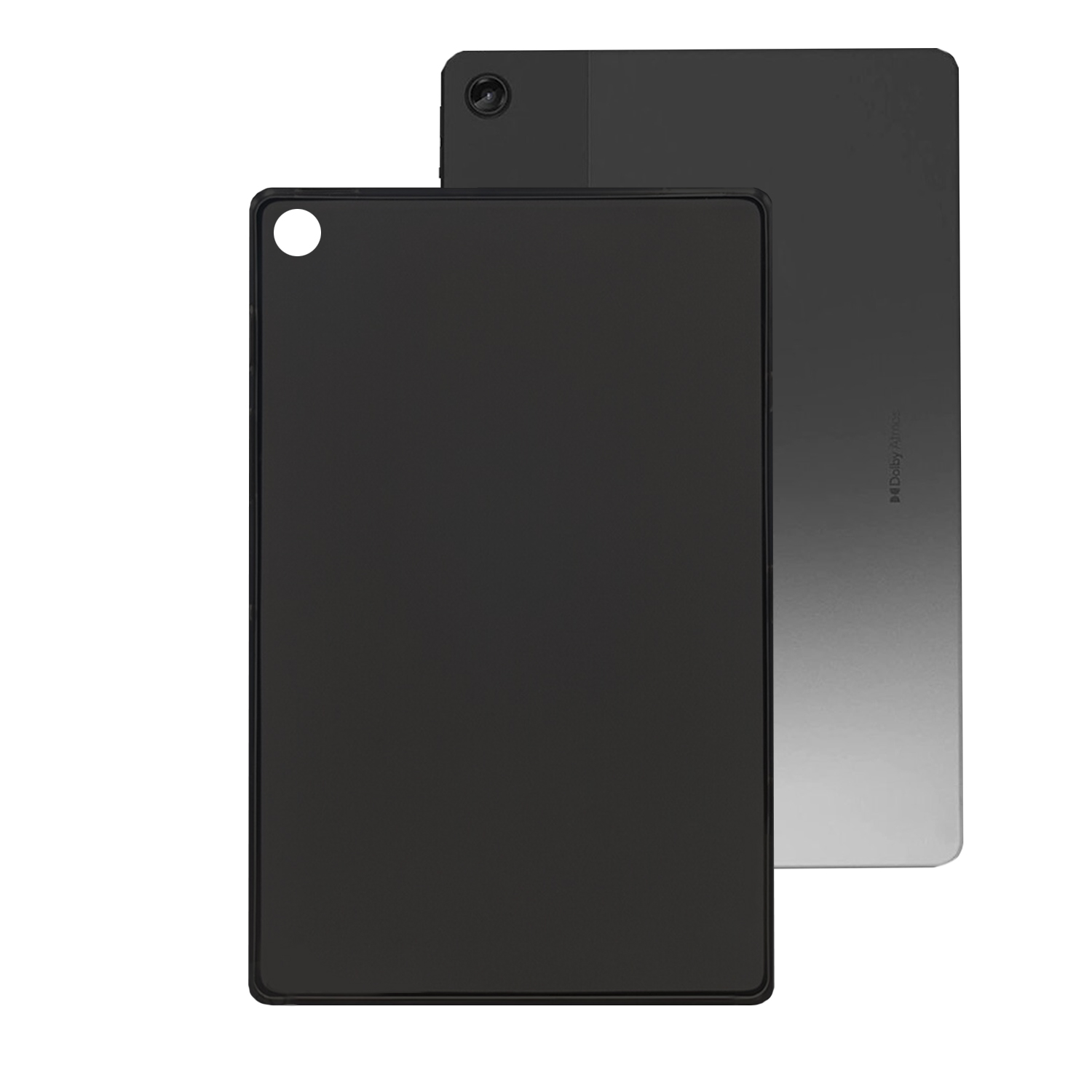 Zwei Tablets, schwarze Rückseite, eins mit Hülle, das andere ohne.