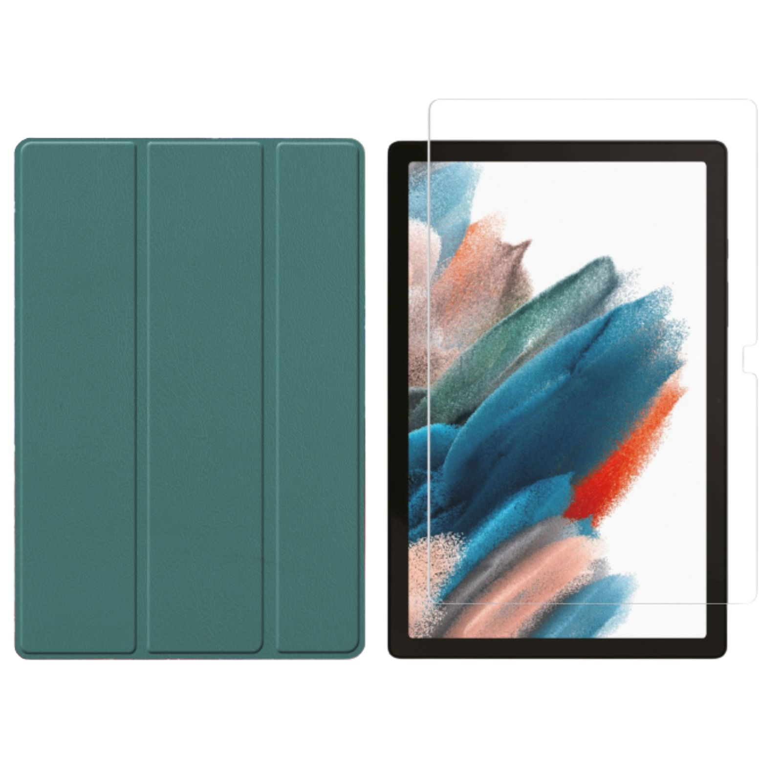 Bookcover Tab A8 SM-X200 + LOBWERK X205 10.5 für Kunstleder, Zoll Case Samsung Galaxy Set Schutzglas) (Schutzhülle 2in1 Grün