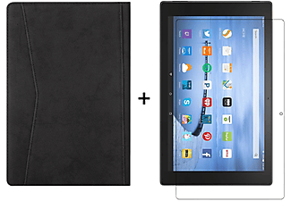 LOBWERK 2in1 Set (Schutzhülle + Schutzglas) Case Bookcover für Amazon Fire 10 / 10 Plus 11. Generation 2021 10.1 Zoll Kunststoff, Schwarz