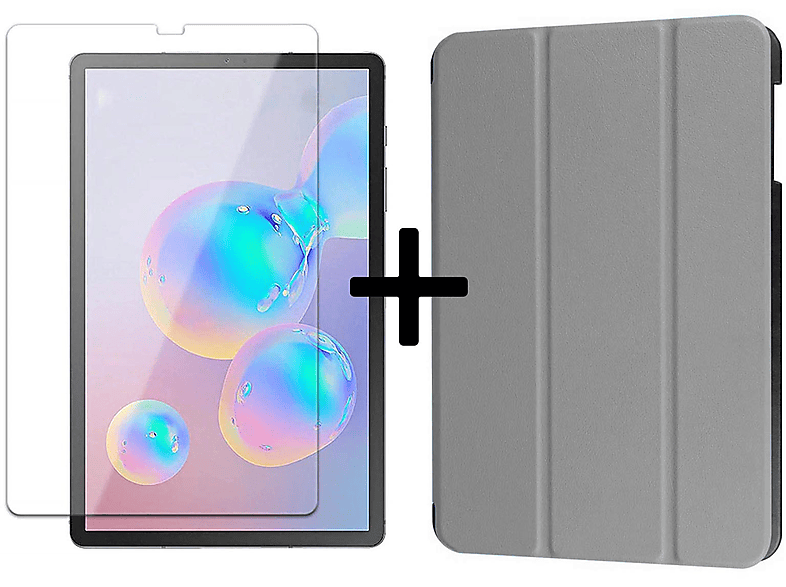 LOBWERK 2in1 Set (Schutzhülle + Schutzfolie) Case Bookcover für Samsung Galaxy Tab S6 10.5 SM-T860 SM-T865 Kunstleder, Grau