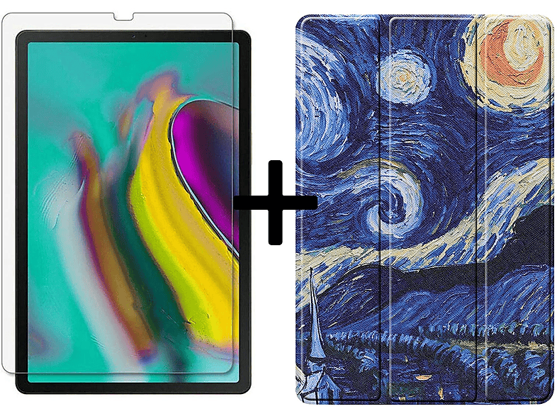 LOBWERK 2in1 Set (Schutzhülle 04 Galaxy Tab S5e Samsung SM-T720 Bookcover 10.5 + Case Kunstleder, für SM-T725 Zoll Schutzglas)