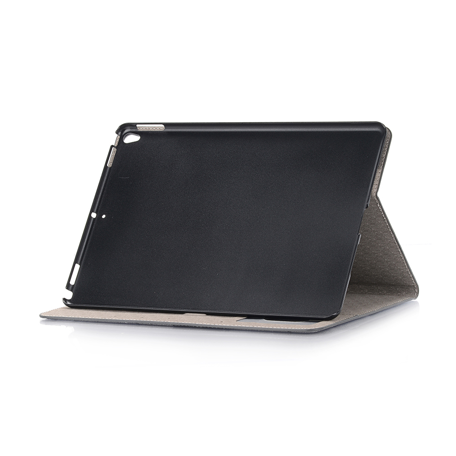 Geöffnete Tablethülle, Rückseite des Tablets, auf weißem Hintergrund.