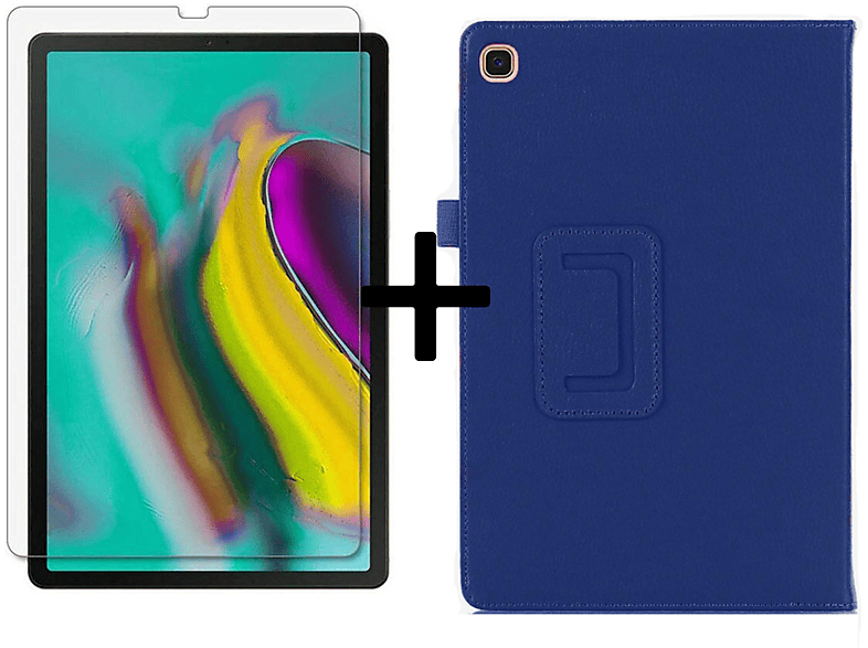 LOBWERK 2in1 Set (Schutzhülle + Schutzglas) Case Bookcover für Samsung Galaxy Tab S5e 10.5 Zoll SM-T720 SM-T725 Kunstleder, Blau