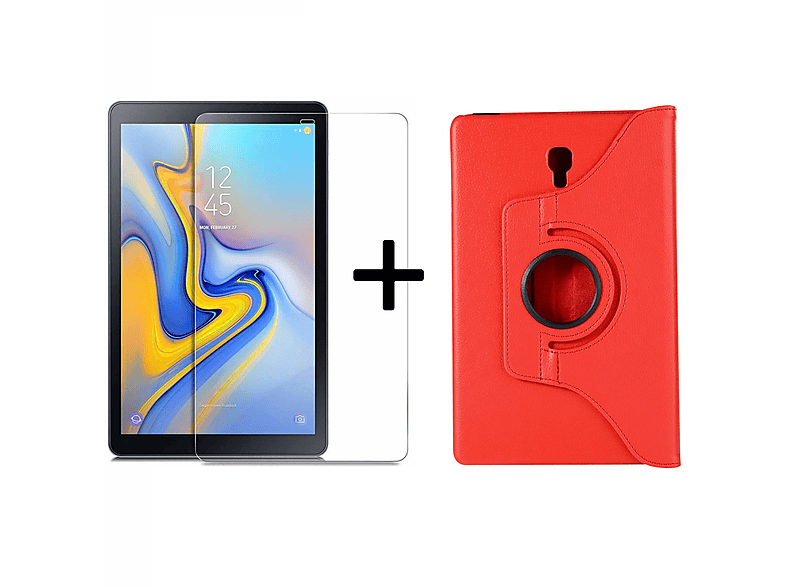 LOBWERK 2in1 Set (Schutzhülle + Schutzfolie) Case Bookcover für Samsung Galaxy Tab A 10.5 SM-T590 T595 Kunstleder, Rot | Tablet Bookcover
