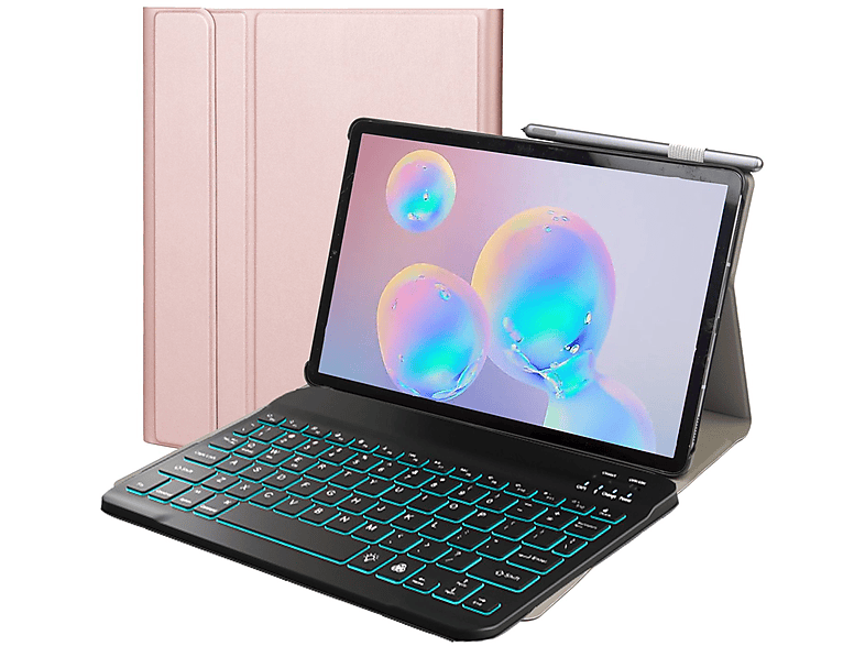LOBWERK 2in1 Set (Bluetooth Tastatur + Cover) Schutzhülle Bookcover für Samsung Galaxy Tab S6 Lite SM-P610 SM-P615 Kunststoff, bronze