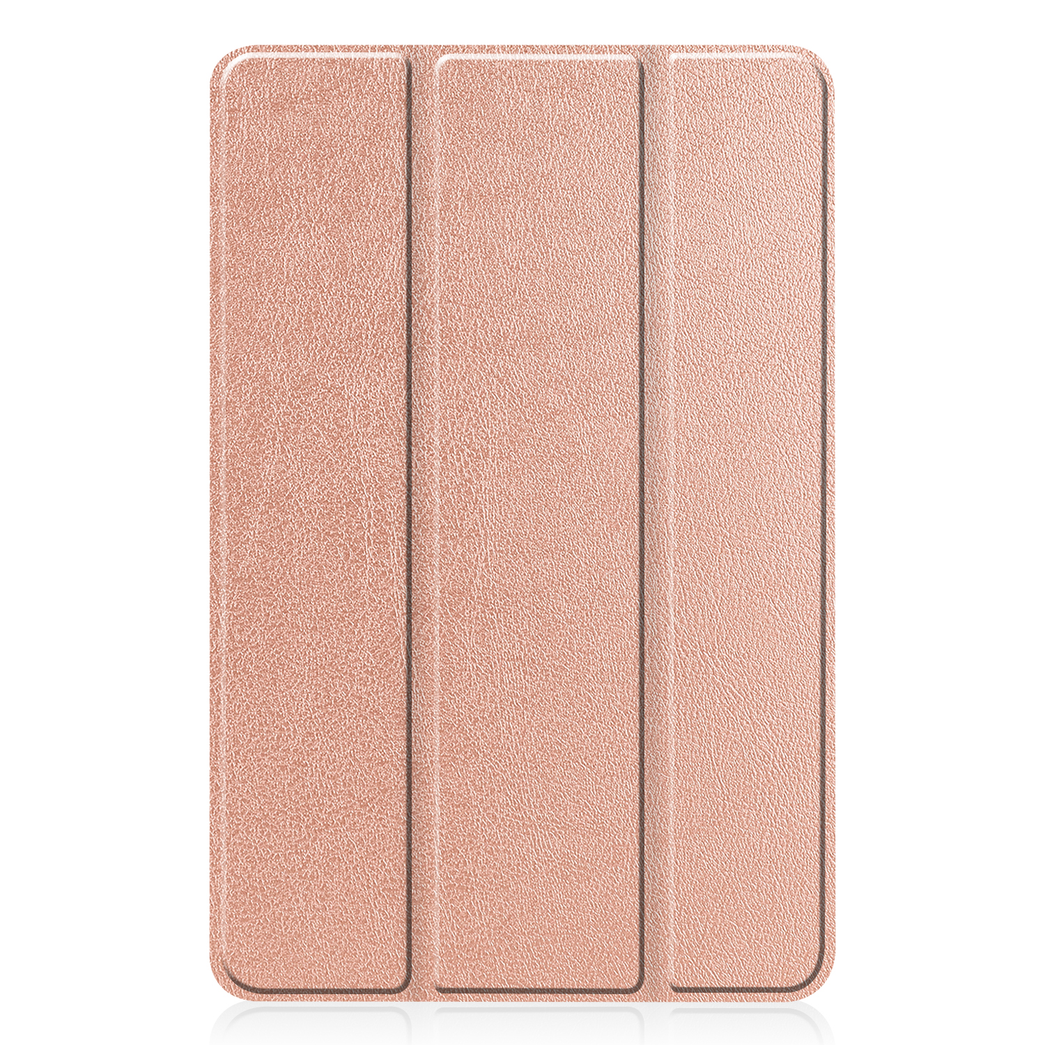 Roségoldenes Tabletetui, geschlossen. Zeigt die Vorderseite mit Lederstruktur.