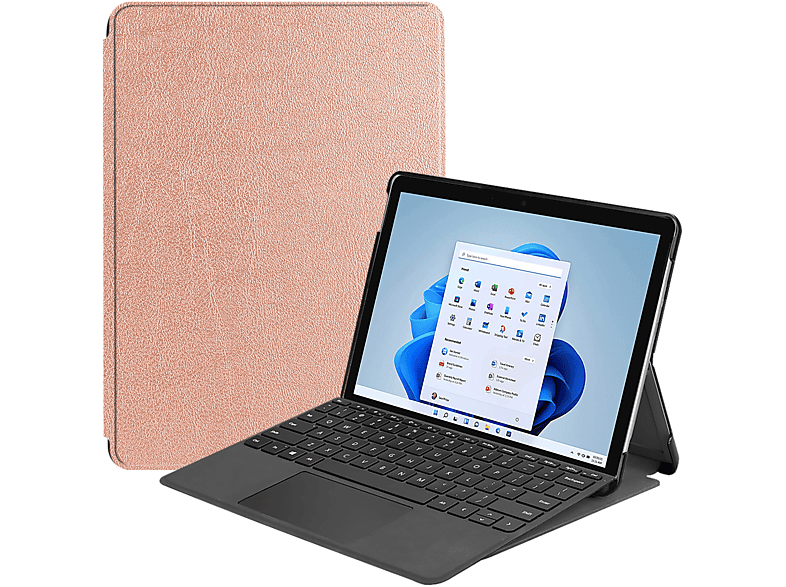 LOBWERK Hülle Schutzhülle Bookcover für Microsoft Surface 8 Pro 13 Zoll Kunstleder, bronze