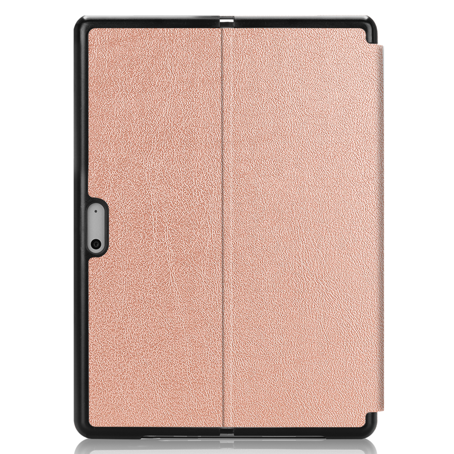 Ein geschlossenes Tablet in einer roségoldenen Hülle. Die Hülle hat eine strukturierte Oberfläche.