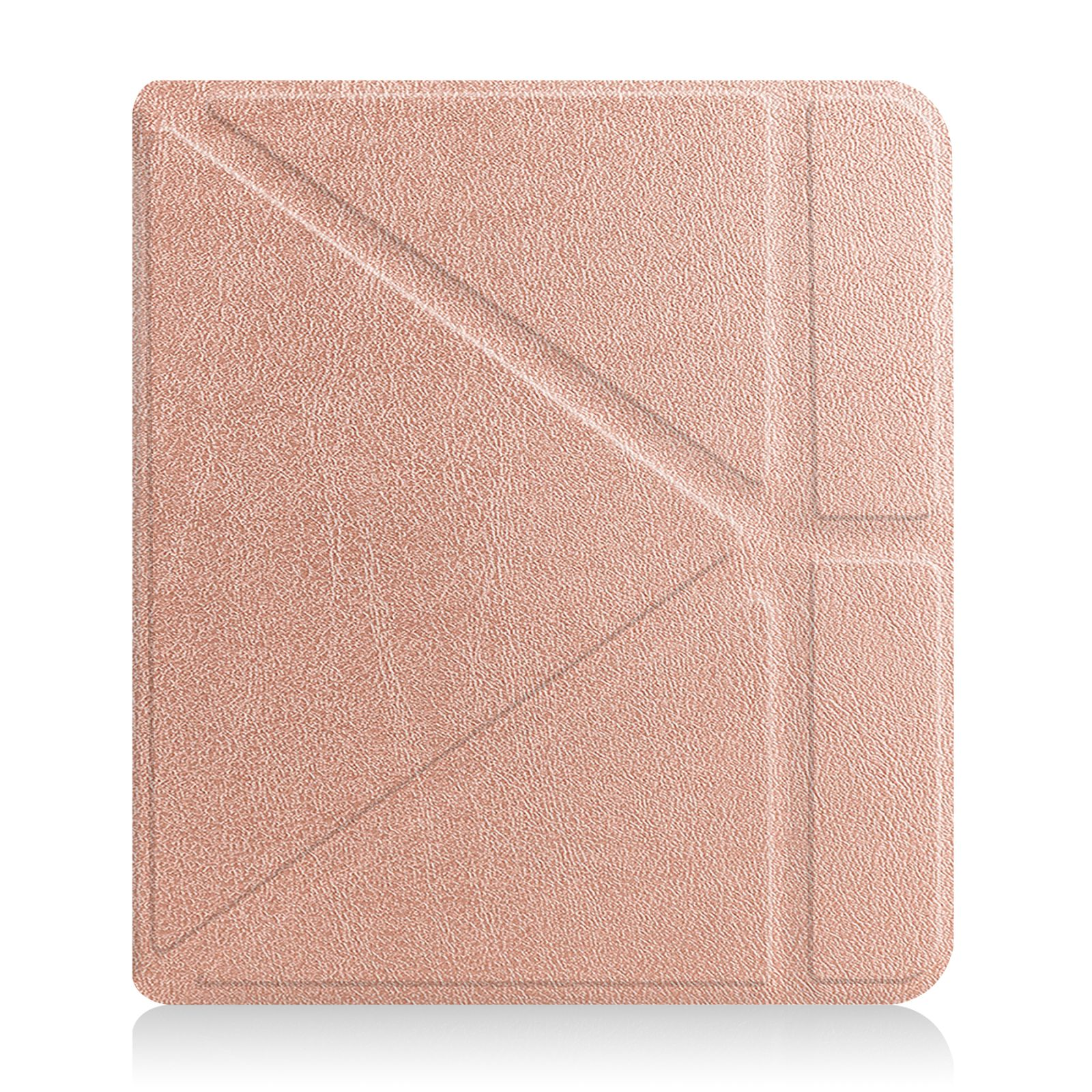 Roségoldene Tablethülle mit strukturierter Oberfläche und geometrischem Design. Die Hülle ist geschlossen.