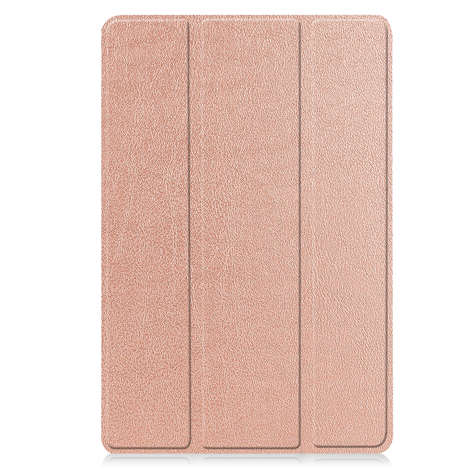 Ein geschlossenes Tablet in einer roségoldenen Hülle. Die Hülle hat eine strukturierte Oberfläche.
