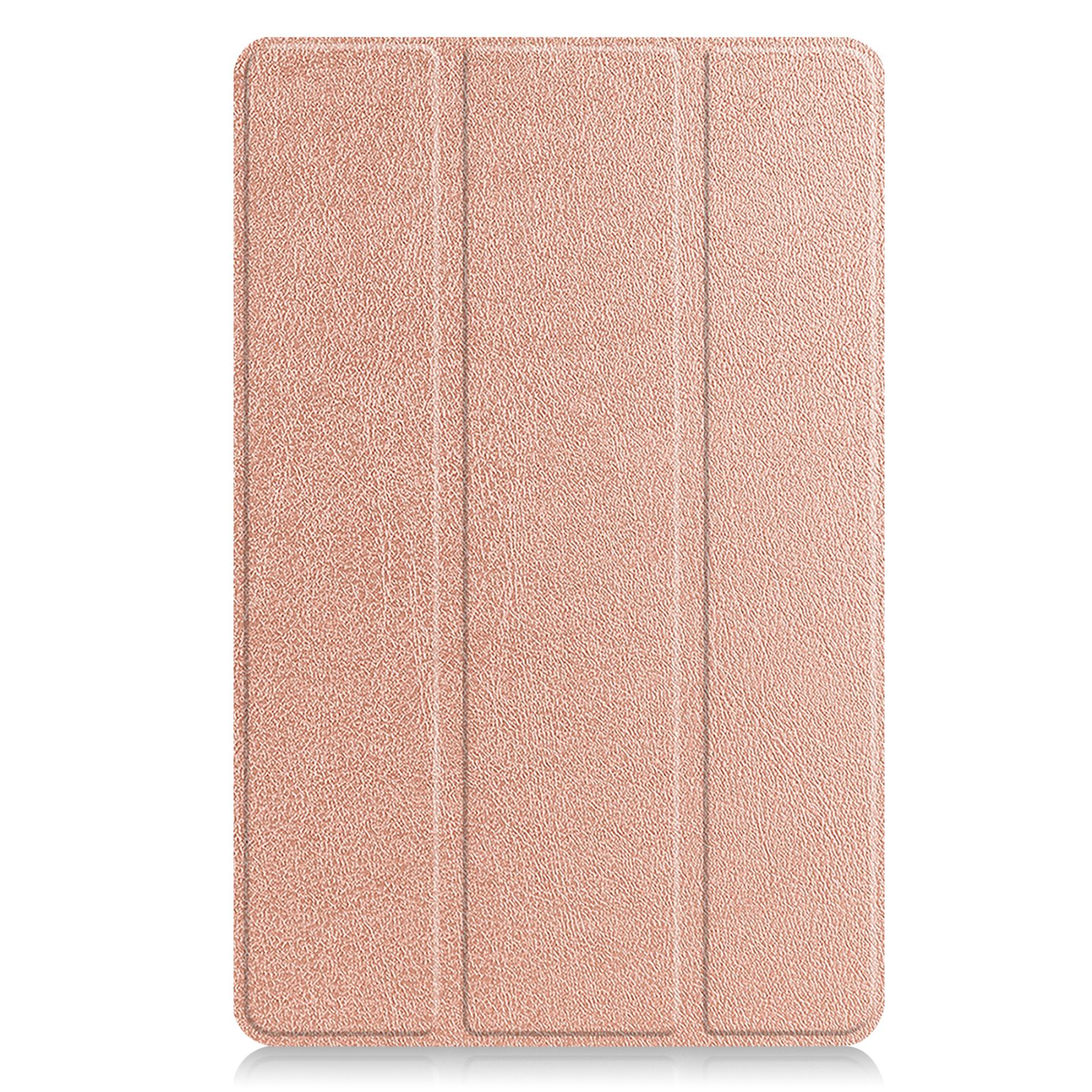 Tablethülle in Roségold. Sie ist geschlossen, mit einer strukturierten Oberfläche.