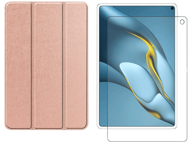 LOBWERK 2in1 Set (Schutzhülle + Schutzglas) Case Bookcover für Huawei MatePad Pro 2021 MRR-W29 10.8 Zoll Kunstleder, bronze
