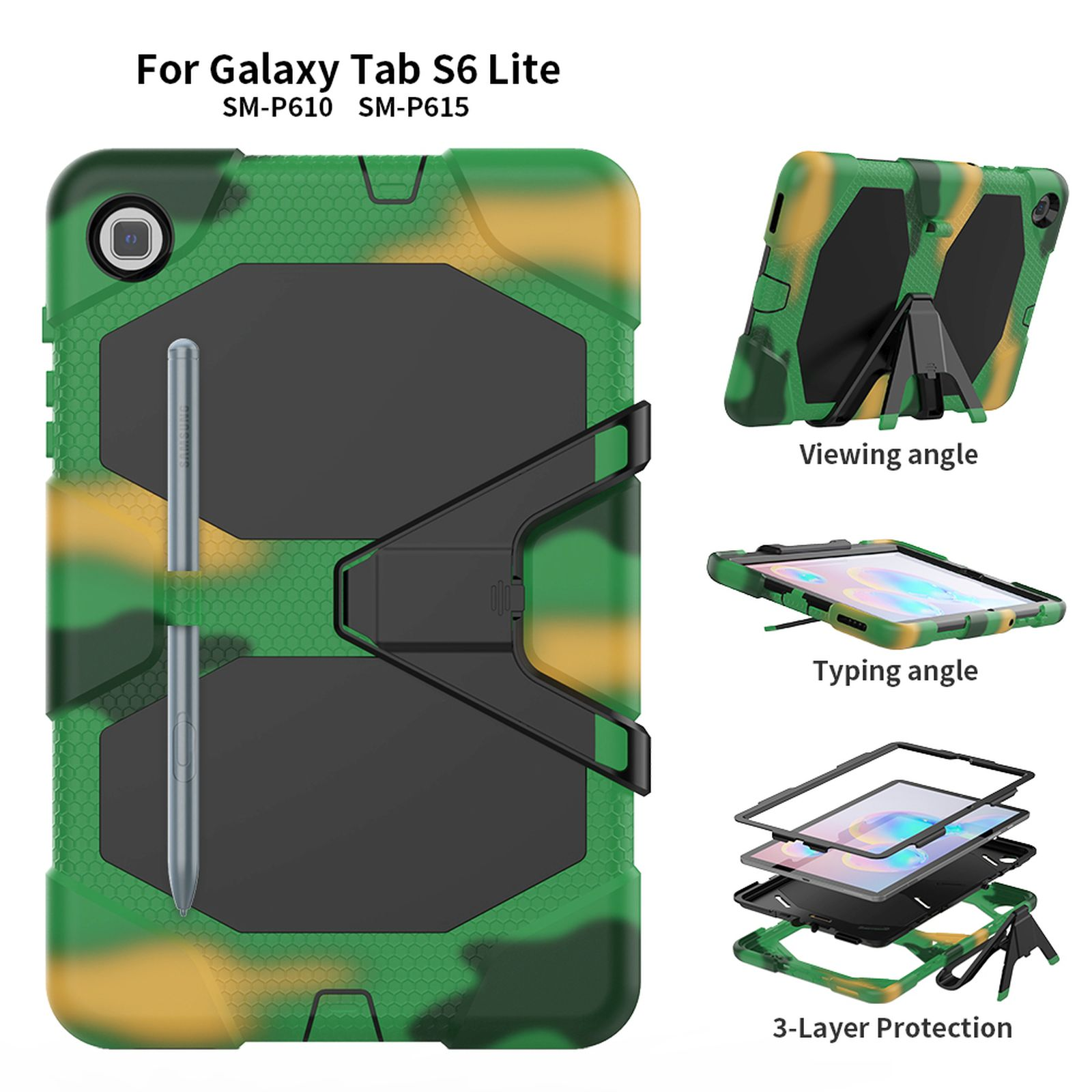 Kunststoff, S6 Schutzhülle Case Samsung Lite Bookcover SM-P615 10.4 Camouflage LOBWERK Galaxy Tab 3in1 für SM-P610