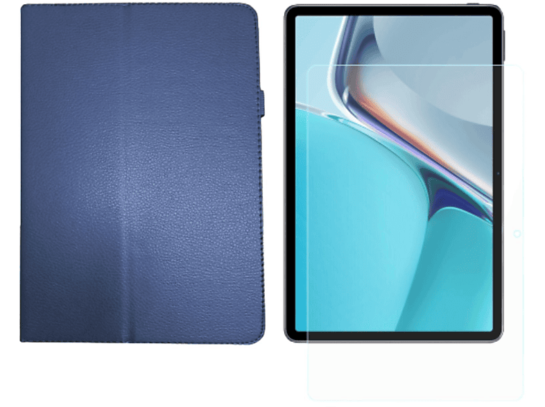 LOBWERK 2in1 Set (Schutzhülle + Schutzglas) Case Bookcover für Huawei MatePad 11 2021 11 Zoll Kunstleder, Blau | Tablet Bookcover