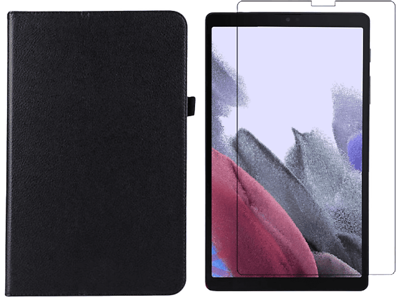 LOBWERK 2in1 Set (Schutzhülle + Schutzglas) Case Bookcover für Samsung Galaxy Tab A7 Lite 2021 SM-T220 SM-T225 8.7 Zoll Kunstleder, Schwarz