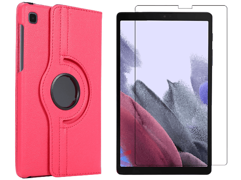 LOBWERK 2in1 Set (Schutzhülle + Schutzglas) Case Bookcover für Samsung Galaxy Tab A7 Lite 2021 SM-T220 SM-T225 8.7 Zoll Kunstleder, Pink