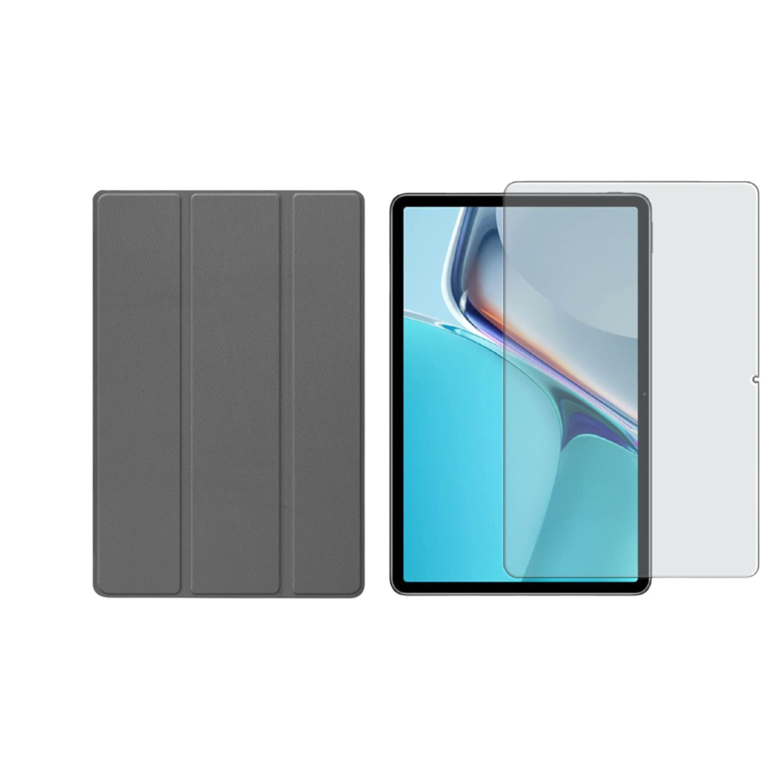 LOBWERK 2in1 (Schutzhülle Zoll Bookcover Huawei MatePad Schutzglas) für 11 Case 2021 + Grau 11 Kunstleder, Set