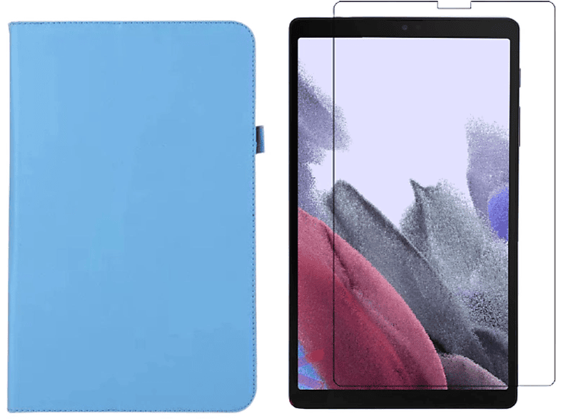 LOBWERK 2in1 Set (Schutzhülle + Schutzglas) Case Bookcover für Samsung Galaxy Tab A7 Lite 2021 SM-T220 SM-T225 8.7 Zoll Kunstleder, Hellblau
