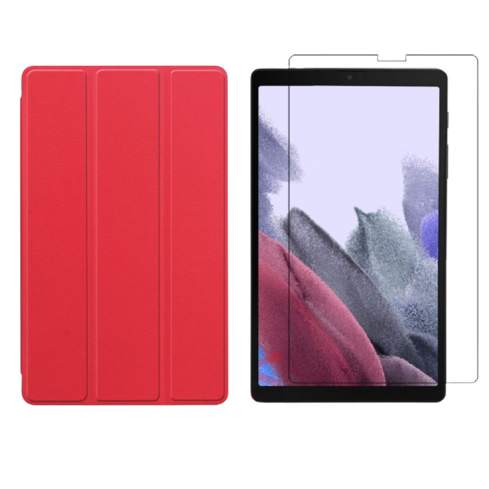 8.7 Lite Kunstleder, Tab Set 2in1 SM-T225 + Case Bookcover Galaxy Zoll (Schutzhülle A7 SM-T220 Rot Schutzglas) für 2021 LOBWERK Samsung