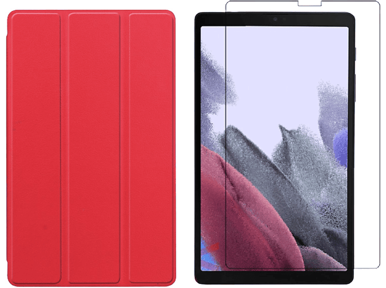 LOBWERK 2in1 Set (Schutzhülle + Schutzglas) Case Bookcover für Samsung Galaxy Tab A7 Lite 2021 SM-T220 SM-T225 8.7 Zoll Kunstleder, Rot