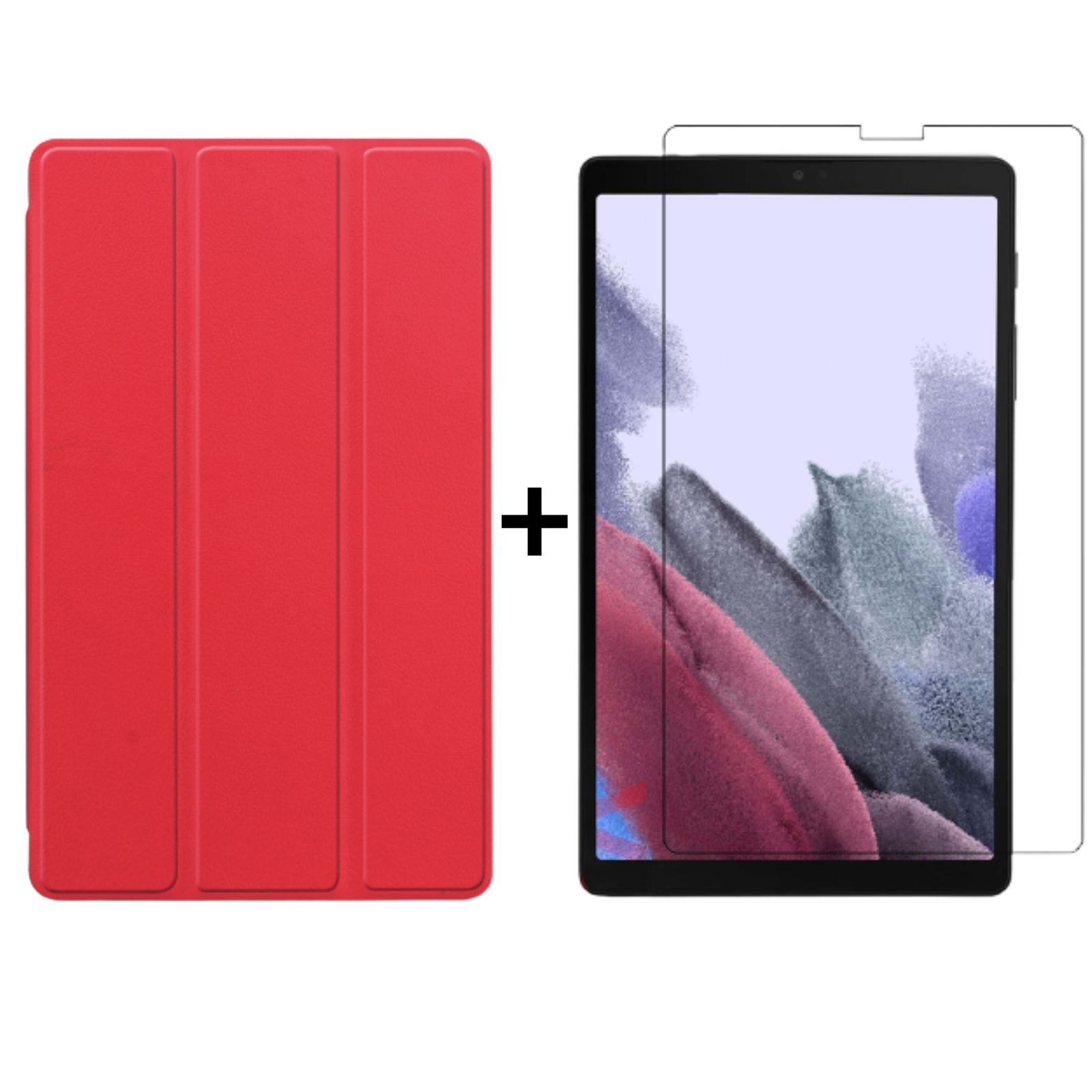 8.7 Lite Kunstleder, Tab Set 2in1 SM-T225 + Case Bookcover Galaxy Zoll (Schutzhülle A7 SM-T220 Rot Schutzglas) für 2021 LOBWERK Samsung
