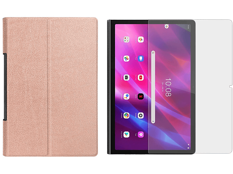 Zoll YT-J706F 11 Tab 2021 + für Case (Schutzhülle Yoga Bookcover Schutzglas) 2in1 bronze Lenovo Kunstleder, 11 LOBWERK Set