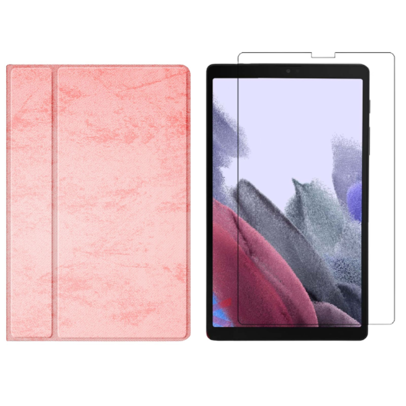 Samsung + LOBWERK Schutzglas) Set (Schutzhülle 2in1 Bookcover T220 8.7 Lite T225 Tab Zoll A7 für Kunstleder, Case Galaxy Rosa