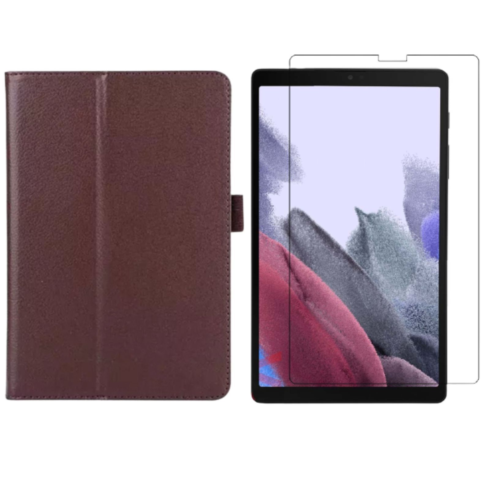 LOBWERK 2in1 Set (Schutzhülle + 8.7 für SM-T220 Tab Braun Case Lite SM-T225 2021 Schutzglas) Bookcover A7 Kunstleder, Zoll Galaxy Samsung