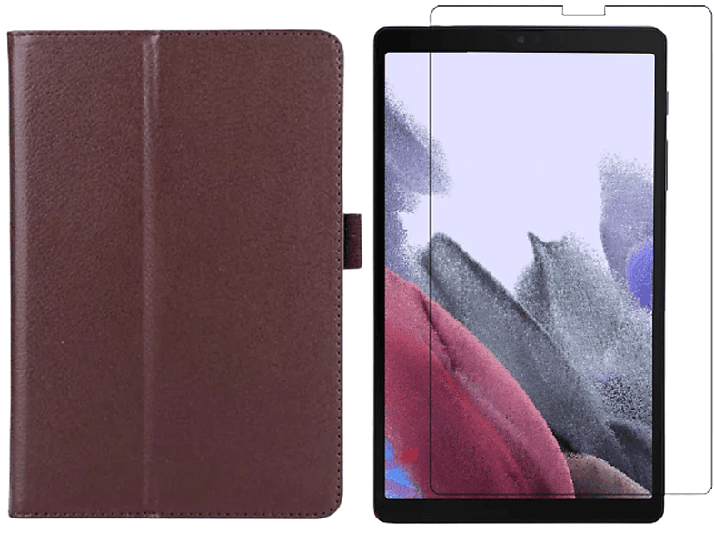 LOBWERK 2in1 Set (Schutzhülle + Schutzglas) Case Bookcover für Samsung Galaxy Tab A7 Lite 2021 SM-T220 SM-T225 8.7 Zoll Kunstleder, Braun