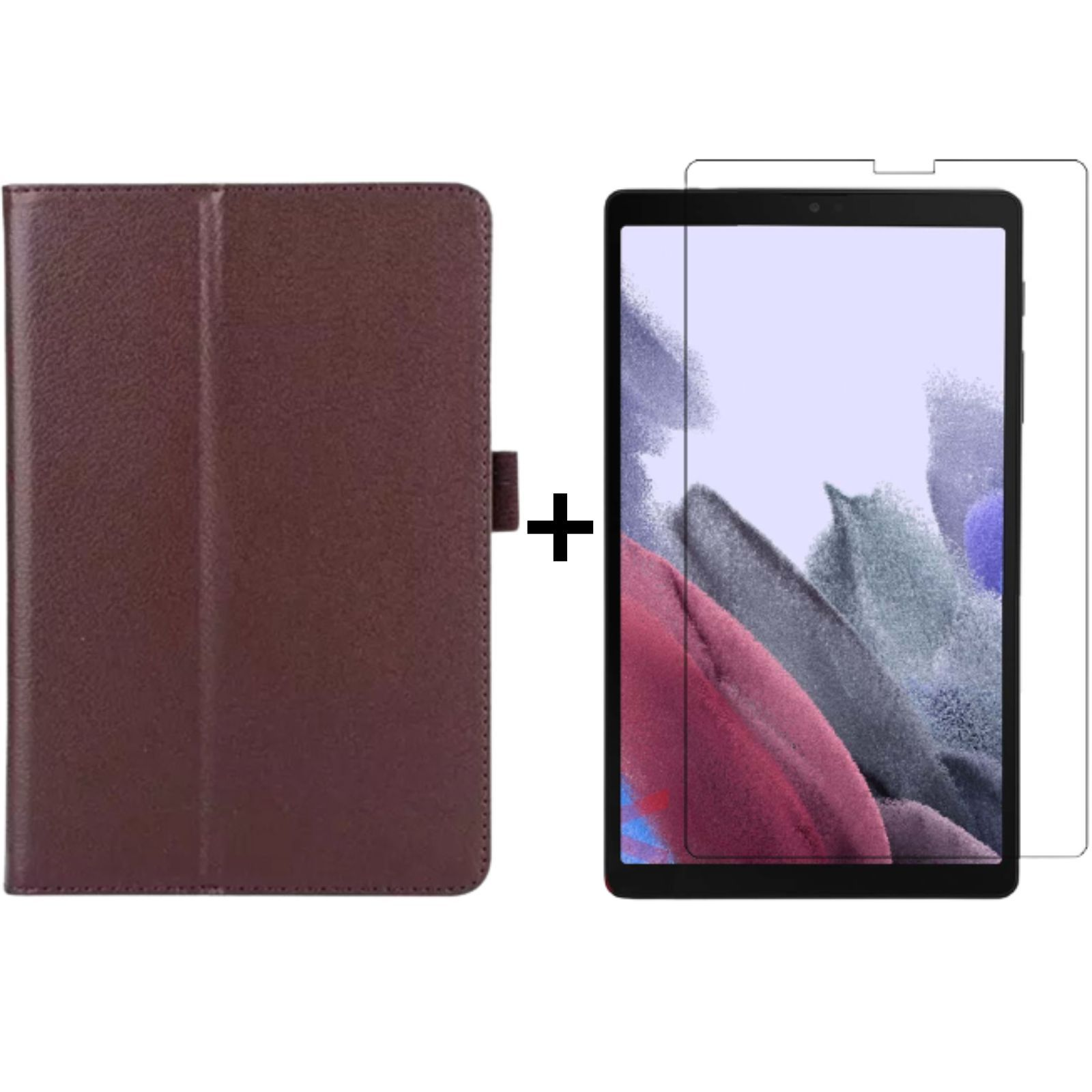 SM-T220 8.7 Kunstleder, 2in1 LOBWERK + Lite A7 Braun Bookcover Set Schutzglas) Zoll Samsung Tab für (Schutzhülle Case 2021 Galaxy SM-T225