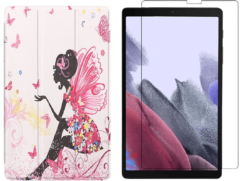 Kunstleder, Set 2021 Tab Zoll 2in1 SM-T225 Schutzglas) 8.7 Case Bookcover + Samsung Galaxy A7 Lite für (Schutzhülle LOBWERK SM-T220 Mehrfarbig