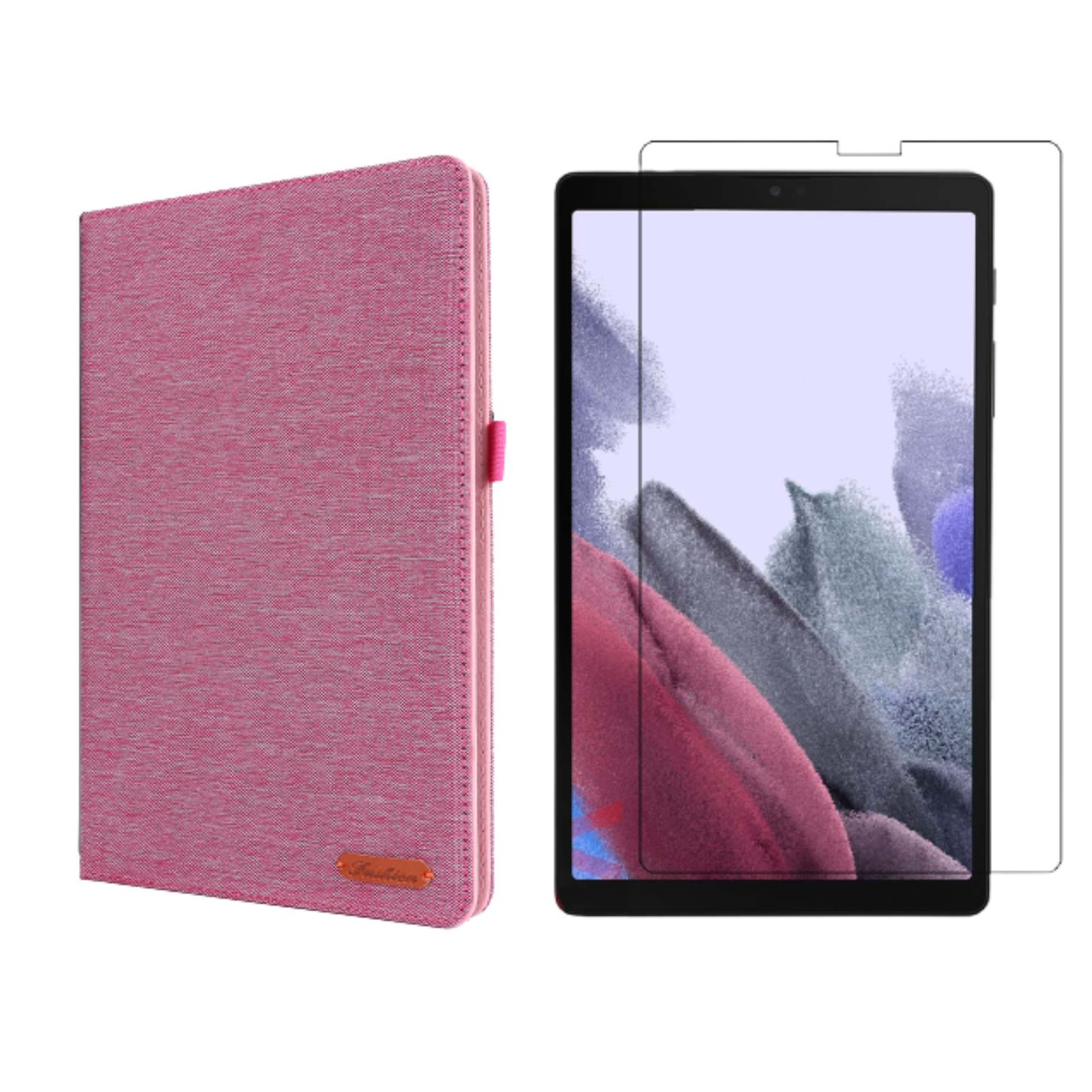 für A7 Bookcover Galaxy Samsung Zoll T220 LOBWERK Lite 8.7 Set Schutzglas) Pink Case + Kunststoff, (Schutzhülle 2in1 T225 Tab