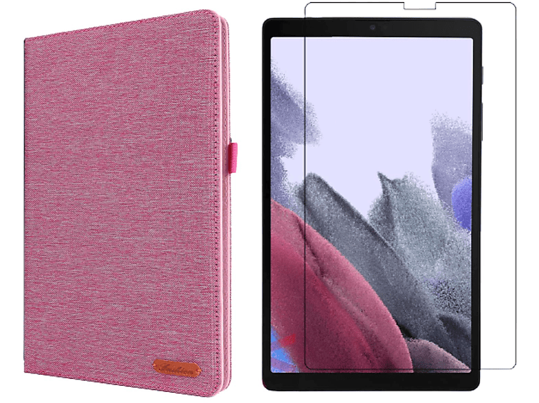 LOBWERK 2in1 Set (Schutzhülle + Schutzglas) Case Bookcover für Samsung Galaxy Tab A7 Lite T220 T225 8.7 Zoll Kunststoff, Pink