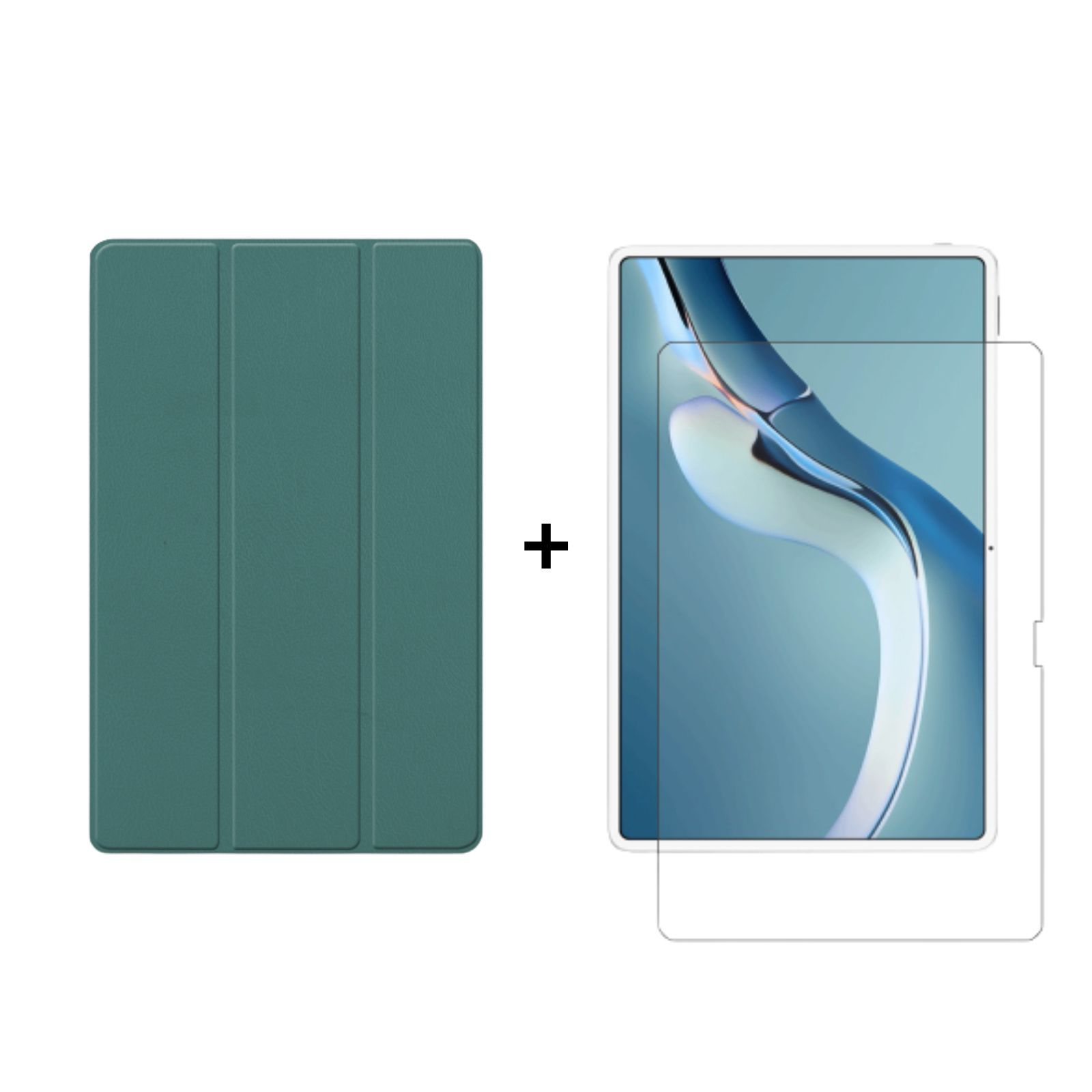 LOBWERK 2in1 Set (Schutzhülle 12.6 Case Pro + Huawei MatePad Grün Kunstleder, 2021 Bookcover für Zoll Schutzglas)