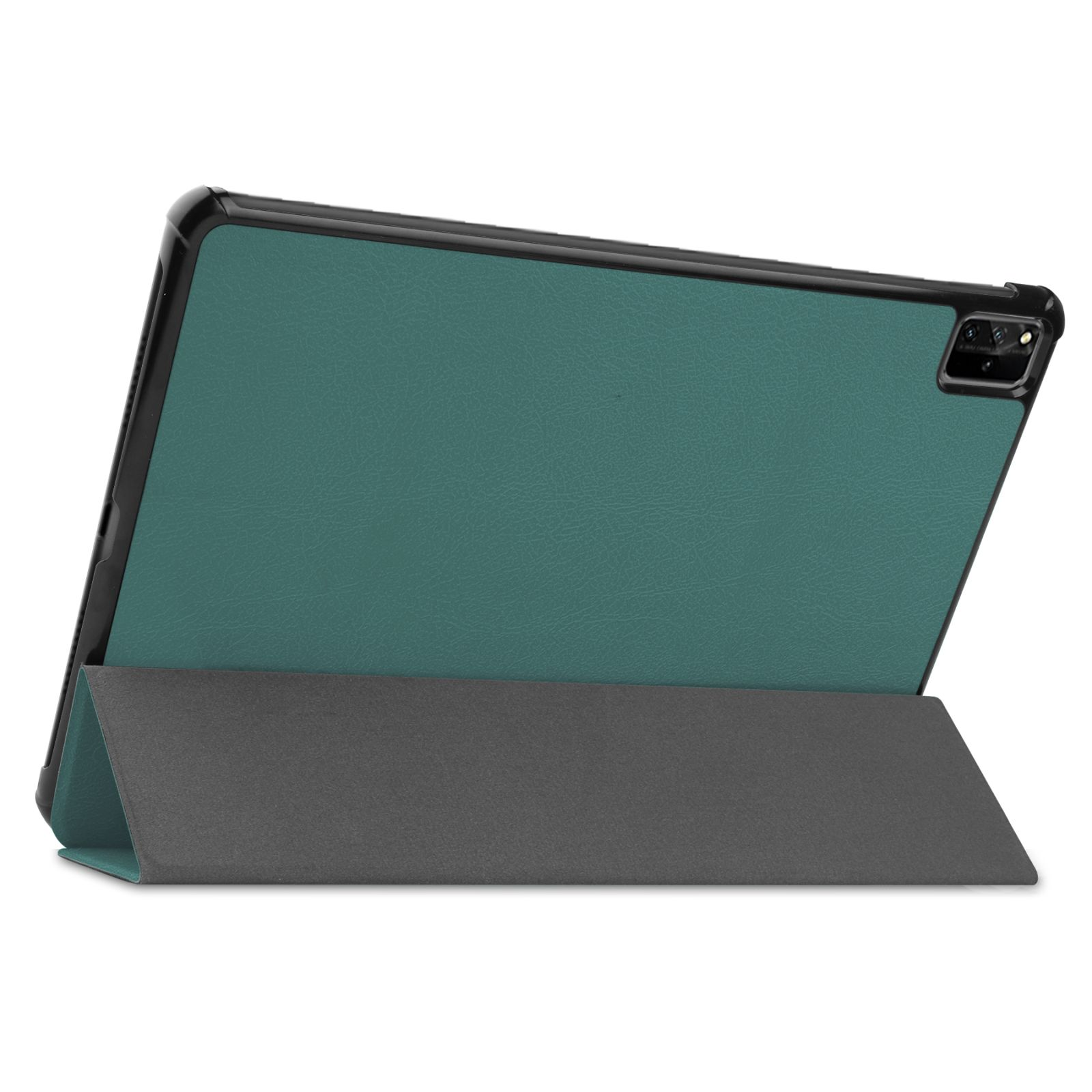 Tablet in einer tealfarbenen Hülle, stehend. Die Hülle ist teal und grau. Das Tablet ist schwarz.